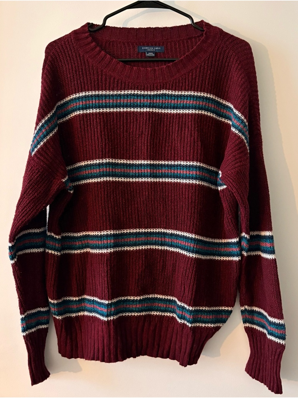 American Eagle Burgundy Striped Knit Sweater Size M